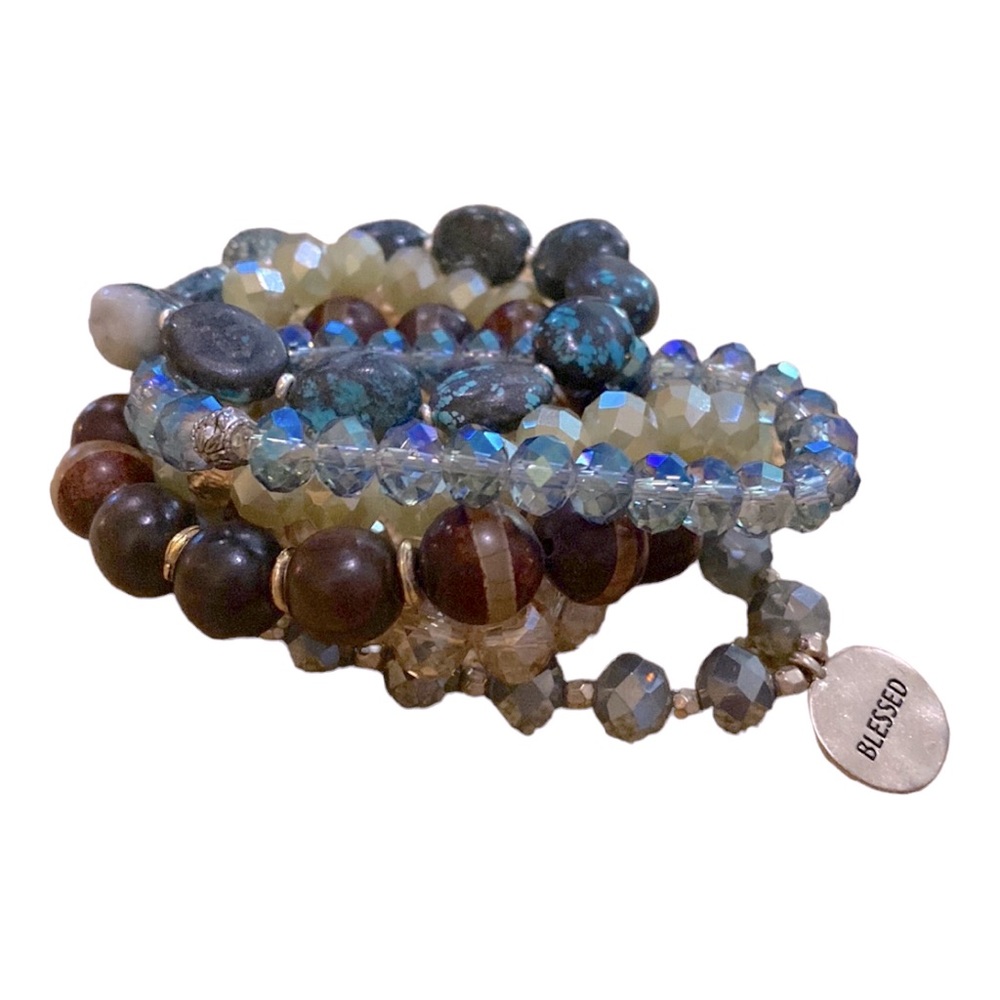 Bundle of 6 Beaded and Stone Stretch Bracelets